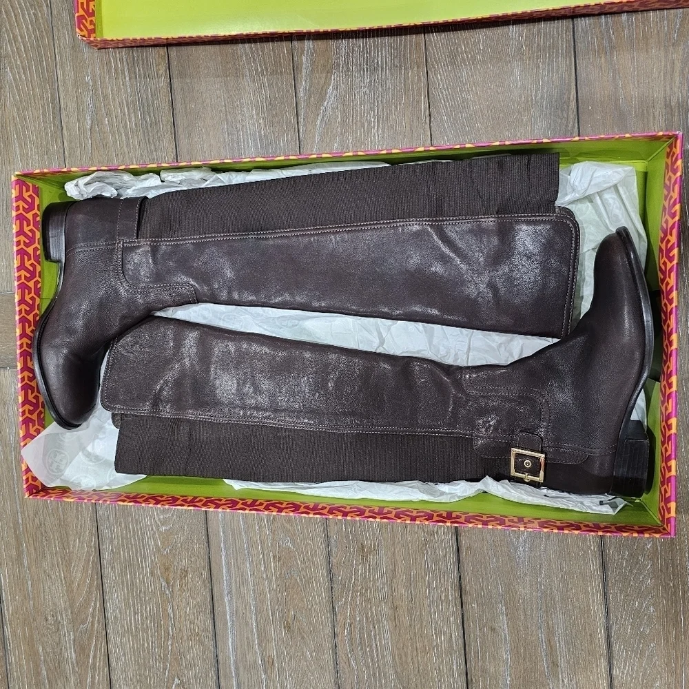 Tory Burch Jack Landed Capra Elastic Leather Over The Knee Riding Boots Size 7.5